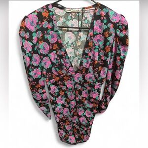 Zara Floral Deep V Mini Dress